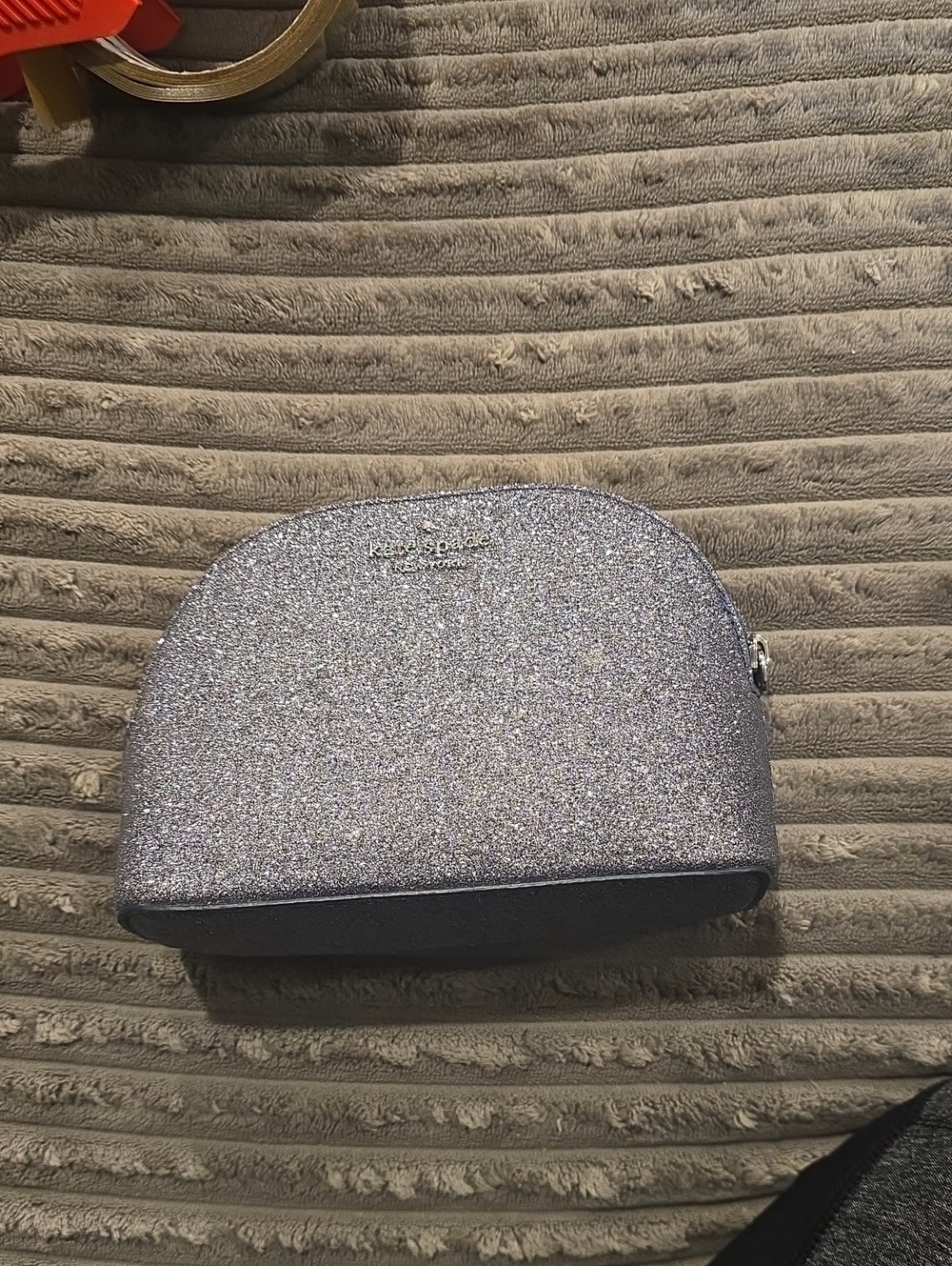 kate spade ♠️ Silver Glitter Dome Cosmetic Pouch